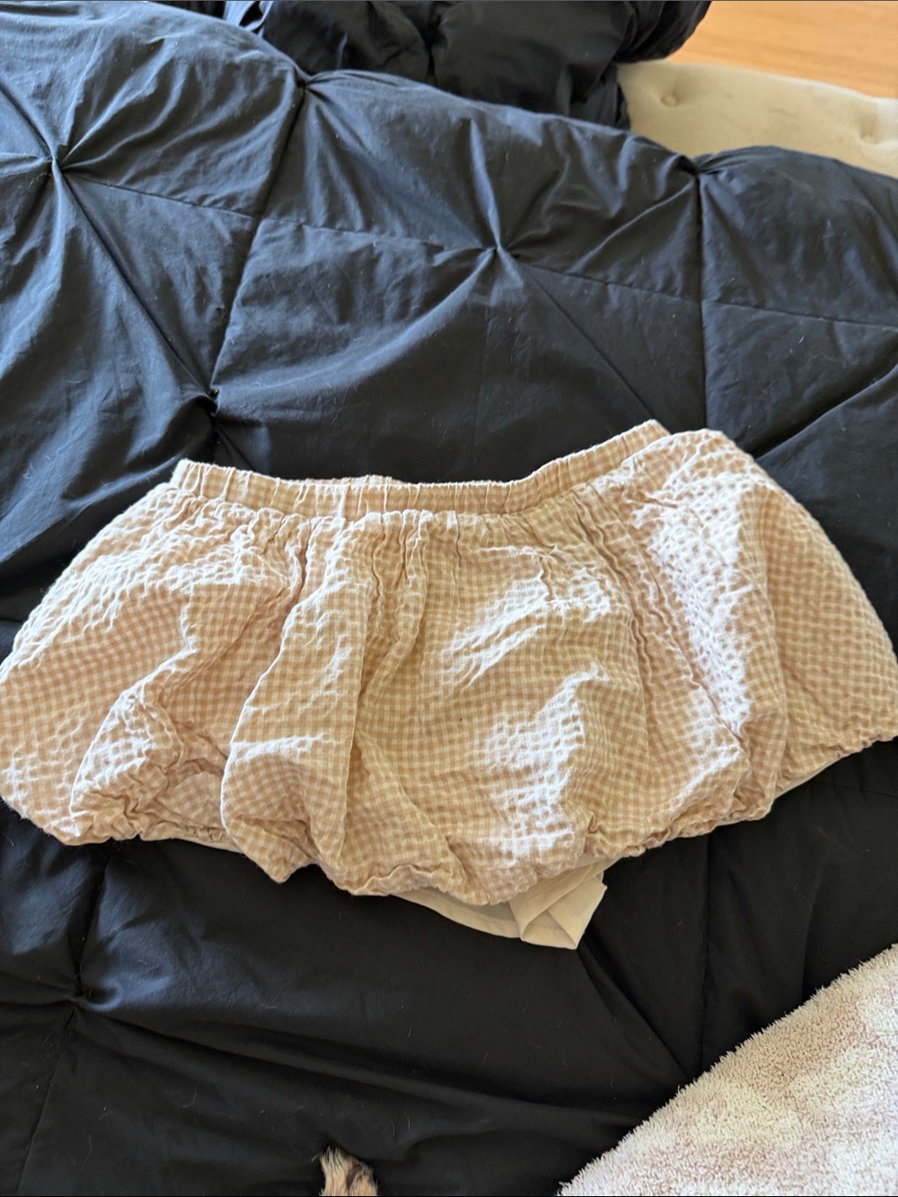 Beige Gingham Bubble Skirt